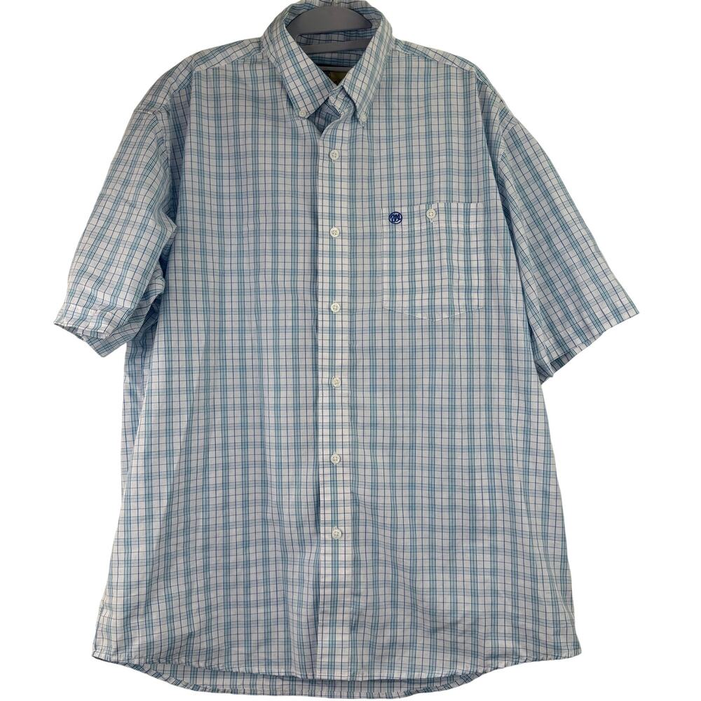 Wrangler Men's Blue and White Plaid Short Sleeve Button Up Shirt Size Large
